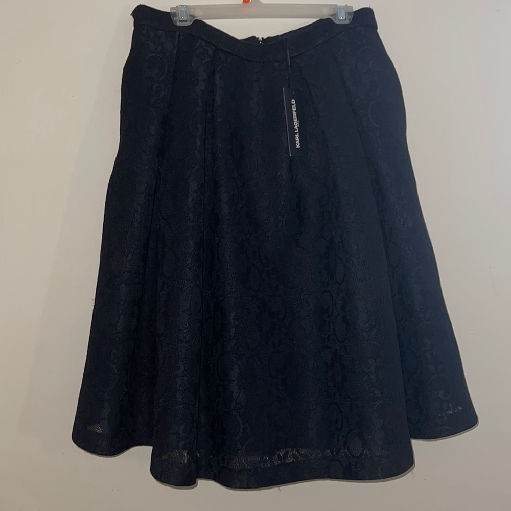 NWT Karl Lagerfeld Black Lace Midi Skirt with Pockets